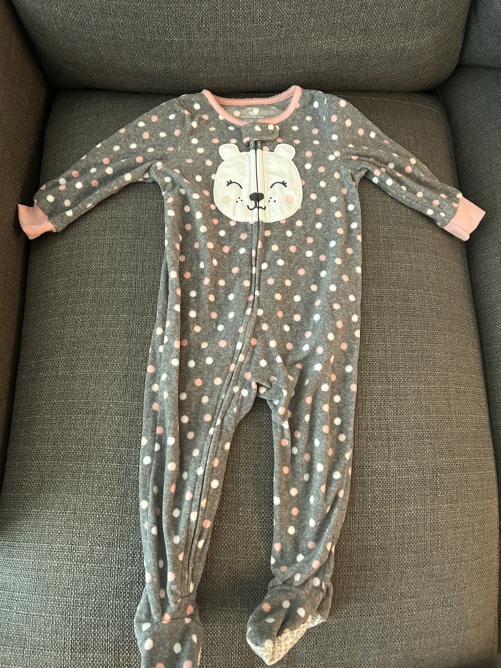 Carter's Gray and Pink Polka Dot Bear Footed One-Piece
